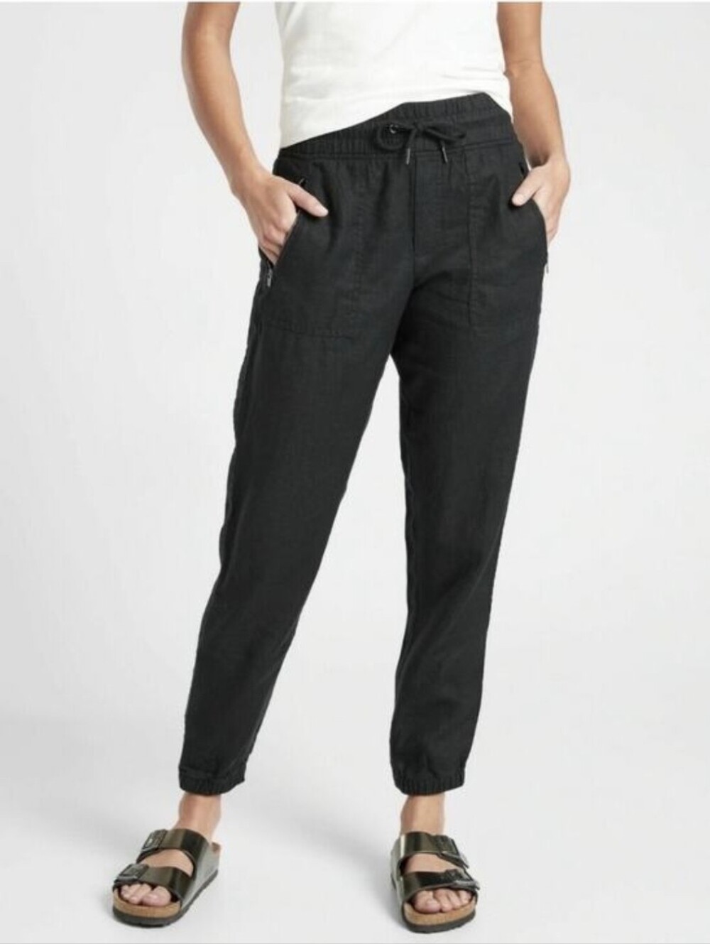 VGUC Athleta Cabo Linen Jogger Pants in Black size 10 100% Linen